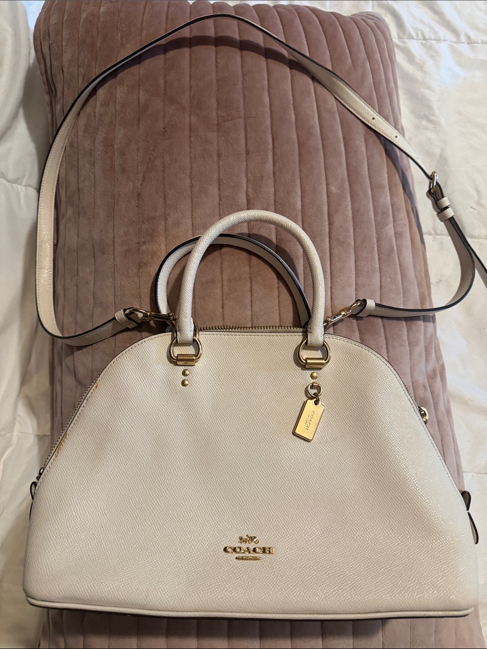 Coach Ivory Pebbled Leather Dome Satchel with Gold Hardware